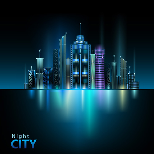 Shiny Night City landscape vector 04 shiny night landscape land city   