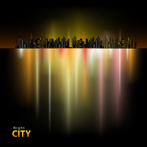 Shiny Night City landscape vector 03 shiny night landscape city   