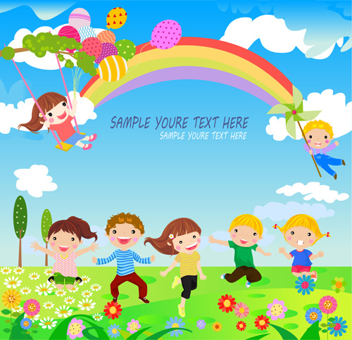 Happy children with nature background vector 03 nature happy children background   