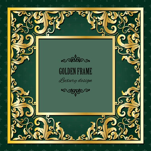 Golden frame with green invitation card vector 02 invitation green golden frame card   