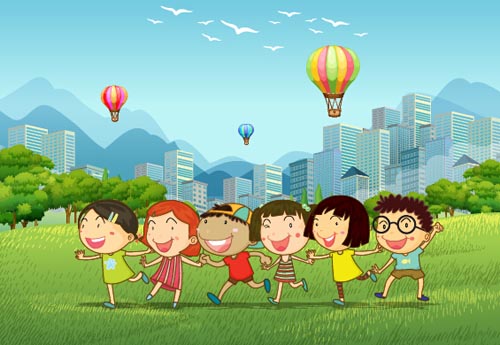 Happy children with nature background vector 02 nature happy children background   