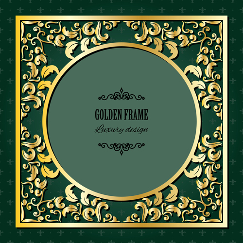 Golden frame with green invitation card vector 01 invitation green golden frame card   