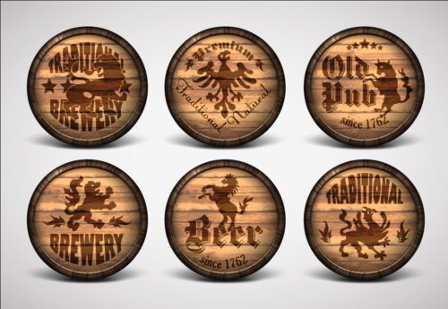 Retro wooden beer badge vectors 01 wooden Retro font beer badge   