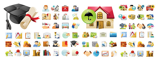 Common Icon vector umbrellas statistics shake hands OK money mail houses graphs gestures family certificate bank cards   