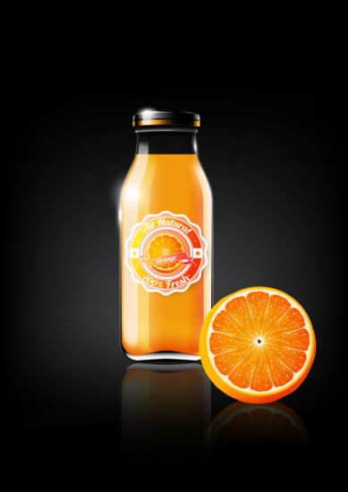 orange juice and glass bottle vector orange juice glass bottle   