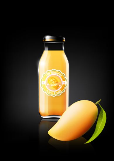 mango juice and glass bottle vector mango juice glass bottle   