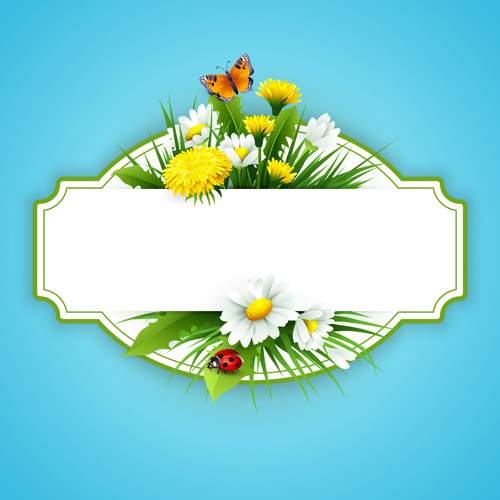 Flower with spring card vector set 13 spring flower card   
