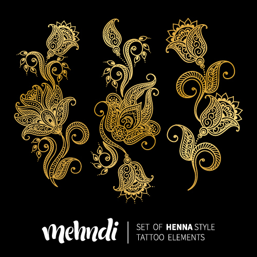 Mehndi styles henna tattoo elements vector 14 tattoo styles Mehndi henna elements   