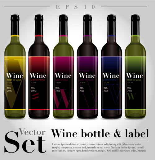 Vector wine bottle design material set 04 wine material design bottle   