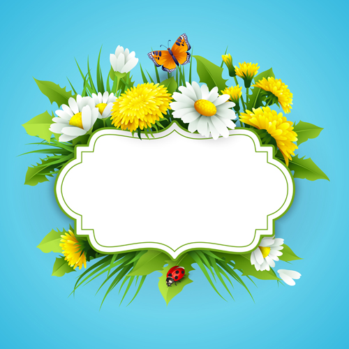 Flower with spring card vector set 08 spring flower card   