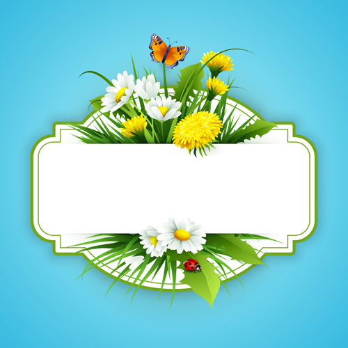 Flower with spring card vector set 07 spring flower card   