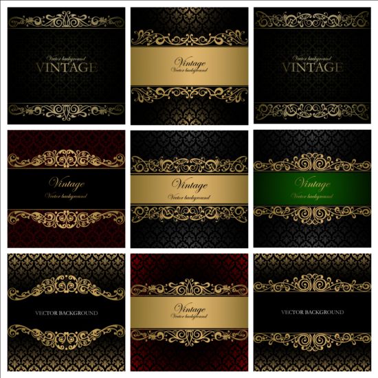 Gold with dark vintage background vecor set 02 vintage gold dark background   