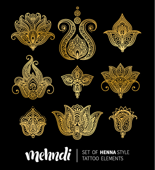 Mehndi styles henna tattoo elements vector 11 tattoo styles Mehndi henna elements   
