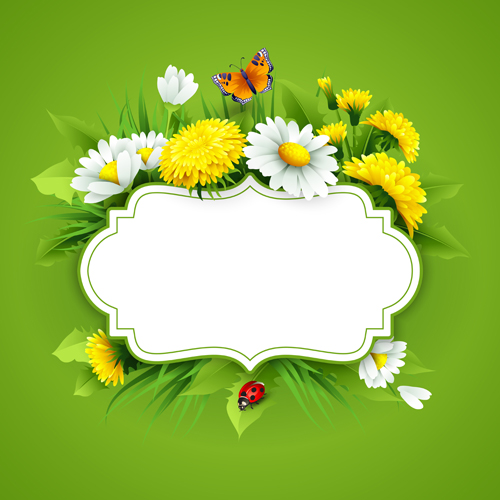 Flower with spring card vector set 04 spring flower card   