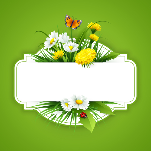 Flower with spring card vector set 03 spring flower card   