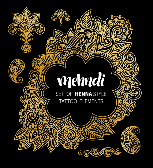 Mehndi styles henna tattoo elements vector 03 tattoo styles Mehndi henna elements   