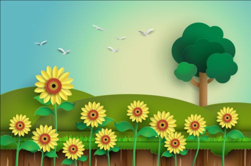 Sunflower with tree vector material tree sunflower   