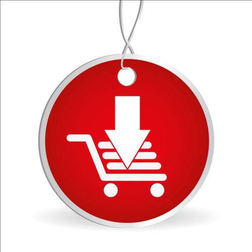 Shopping cart with red tag vector tag shopping cart red   