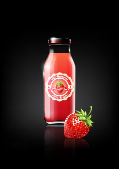 strawberry juice and glass bottle vector strawberry juice glass bottle   