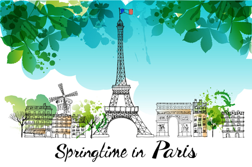Hand drawn paris background with watercolor vector watercolor paris hand drawn background   