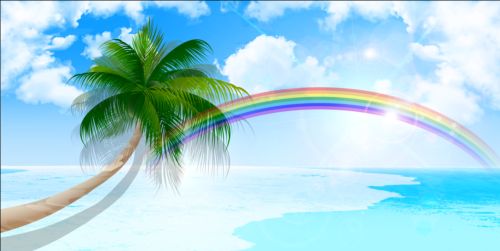 Rainbow with sea vector background 03 sea rainbow   