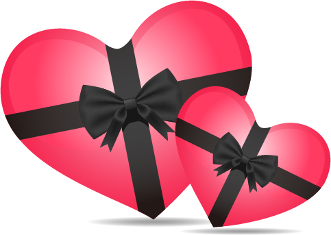 Heart box with black bow vector material material heart box bow black   