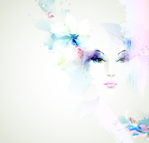 Beautiful women face with watercolor flower vector 06 women watercolor flower face beautiful   