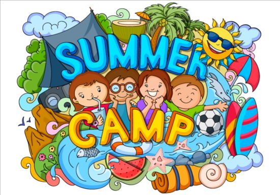 Summer camp doodle vector illustration 02 summer illustration doodle camp   