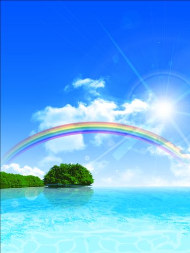 Rainbow with sea vector background 01 sea rainbow   