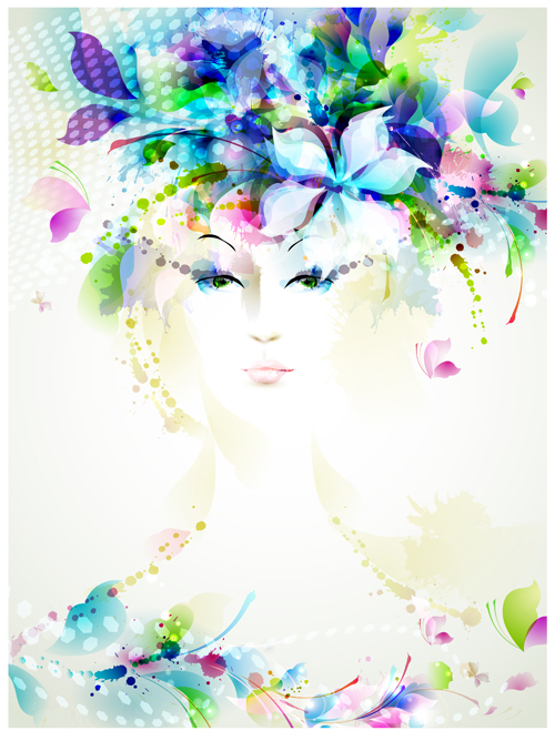 Beautiful women face with watercolor flower vector 05 women watercolor flower face beautiful   