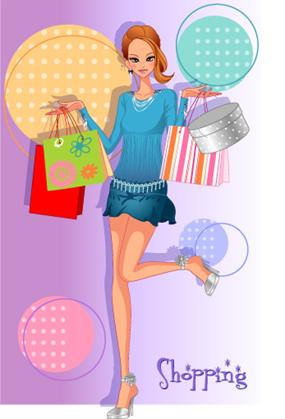 girls shopping set 134 vector Vector figure trend figures shopping bags handbags fashion beautiful beauty bags   