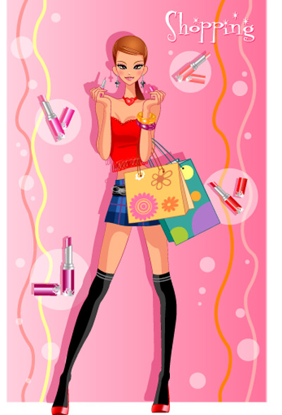 girls shopping set 133 vector Vector figure trend figures shopping bags handbags fashion beautiful beauty bags   