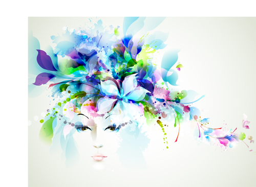 Beautiful women face with watercolor flower vector 03 women watercolor flower face beautiful   