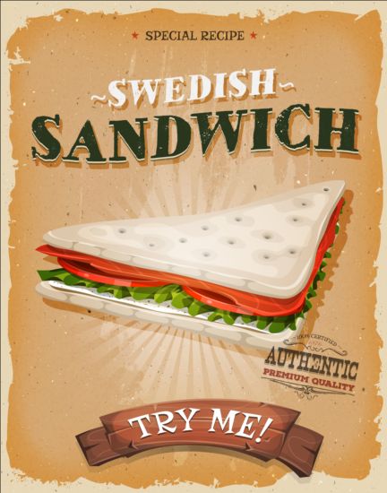 swedish sandwich poster vintage vector vintage swedish sandwich poster   