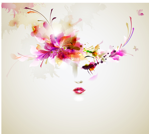 Beautiful women face with watercolor flower vector 01 women watercolor flower face beautiful   