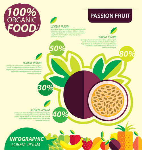 Flat fruits infographic vectors template 10 template infographic fruits flat   