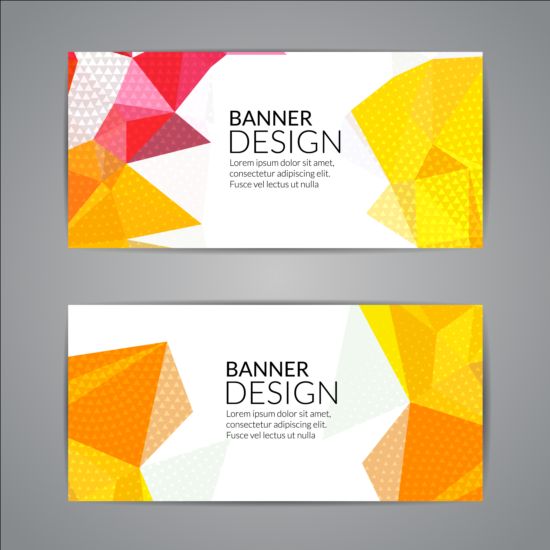 Geometric shapes with colored banners vectors 08 shapes geometric colored banners   