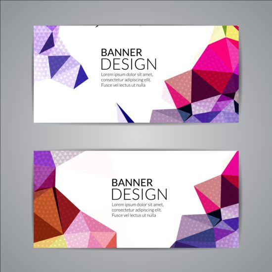 Geometric shapes with colored banners vectors 07 shapes geometric colored banners   