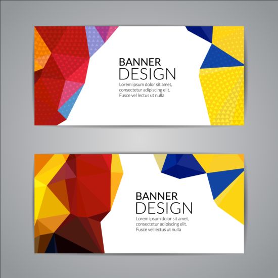 Geometric shapes with colored banners vectors 06 shapes geometric colored banners   