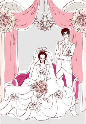 Sweet wedding set 102 vector the curtain the chandelier sweet marriage vector rose married groom bouquet   