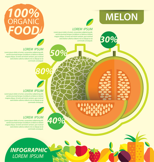 Flat fruits infographic vectors template 07 template infographic fruits flat   