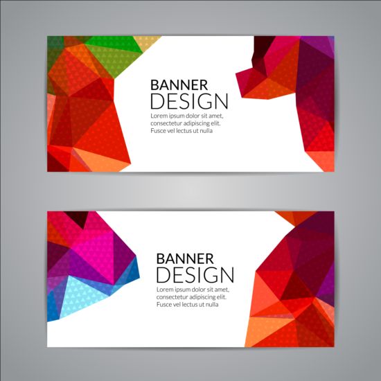 Geometric shapes with colored banners vectors 05 shapes geometric colored banners   