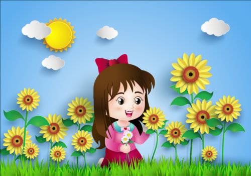 Sunflower and girl vector sunflower girl   