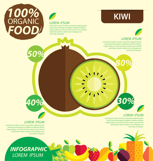 Flat fruits infographic vectors template 05 template infographic fruits flat   