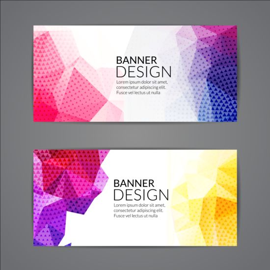 Geometric shapes with colored banners vectors 03 shapes geometric colored banners   
