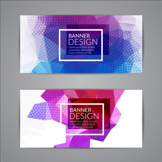 Geometric shapes with colored banners vectors 11 shapes geometric colored banners   