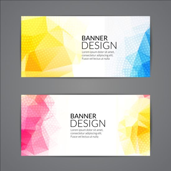 Geometric shapes with colored banners vectors 01 shapes geometric colored banners   