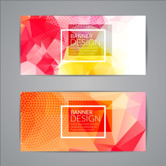 Geometric shapes with colored banners vectors 10 shapes geometric colored banners   