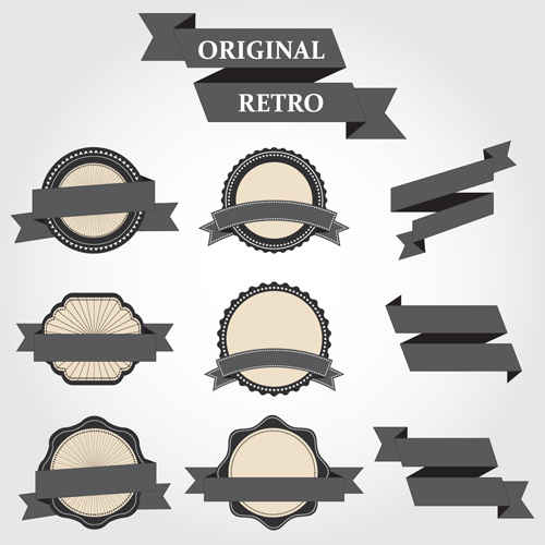 Original ribbon with retro labels vector 02 ribbon Retro font original labels   