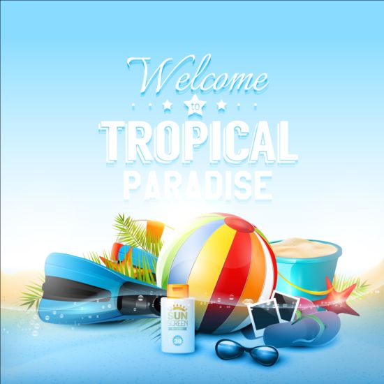 tropical paradise with blue background vector tropical paradise blue background blue   